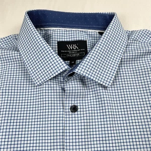 WRK Dress Shirt Mens 18 (2XL) Blue Grid Performance 4 Way Stretch Flip Cuff - Picture 1 of 10