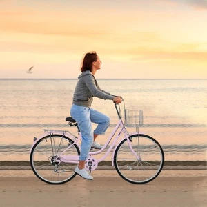 26 Inch Women Bike Beach Cruiser Bike Retro Bicycle High Carbon Steel 7 Speed - Picture 1 of 9