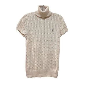  Suéter Para Mujer Ralph Lauren Deportivo Manga Corta Cable Cuello Alto Crema Talla L - Imagen 1 de 6