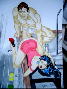 MEXICAN PULP COMIC COVER RECREATION ORIGINAL COMIC COLOR ART 2 ON CARD STOCK - Picture 1 of 2