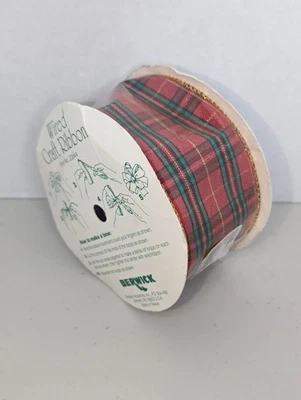 Vintage Berwick Wired Craft Ribbon Glitz Plaid Red 2.5" x 9 Yds. - Image 1 of 4