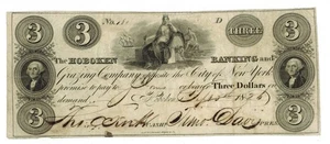 1826 Hoboken New Jersey HOBOKEN BANKING AND GRAZING COMP. $3 Obsolete Currency - Imagen 1 de 2