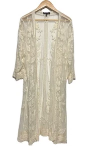 Lane Bryant Lace Floral Embroidered Open Front Kimono Duster Ivory Size 18/20 - Picture 1 of 11