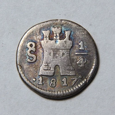 1817 So Chile 1/4 Real Cuatrillo Very Scarce! VF Toned -5016- - Image 1 of 4