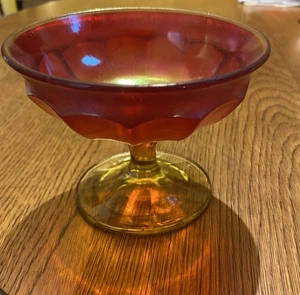 Vintage Amberina Footed Pedestal Red & Yellow Small Dessert Dish 3 1/4” X 4 1/4” - Picture 1 of 7