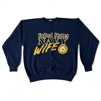 Sudadera De Colección Soffe Esposa Marina de los Estados Unidos Cuello Redondo Grande Hecha en EE. UU. Foto 1 de 4