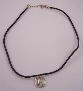 Sterling silver horse necklace 18 in black cord horseshoe .925 - Picture 1 of 4