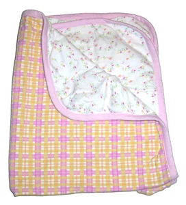 VTG? Carters Pink Yellow Floral Flowers Plaid Baby Blanket Cotton Security Lovey - Picture 1 of 2