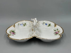 Antique c1880 Two sections Serving Dish Bowl with Handle Floral Gold 13'' - Picture 1 of 7