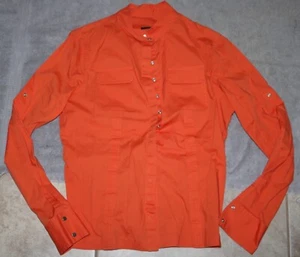 ELIE TAHARI WOMANS SHIRT SNAP BUTTONS W/ROLL UP TABS ORANGE MOCK NECK L - Picture 1 of 8