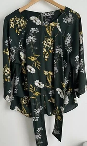 Wallis Women’s Green White Yellow Floral Blouse / Top Tie Front Size 12 - Picture 1 of 14