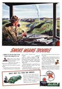 1941 FOREST RANGER Spots Fire Lookout Tower TEXACO DEKO REPLIKA METALLSCHILD - Bild 1 von 1