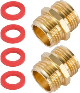 2 Pack 3/4 Inch Brass Garden Hose Adapter Male to Double Male(2 Pack), - Picture 1 of 6