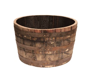 Half Whiskey Barrel Planter – Rustic Wooden Garden Pot – Authentic Recycled Whis - Picture 1 of 2