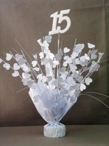 2 Metallic White 15th Birthday or Anniversary Balloon Weights 15" Tall - Picture 1 of 1