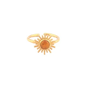 Sunrise Design Ring Tiny Yellow Jade Micron Yellow Gold Adjustable Ring For Her - Picture 1 of 3