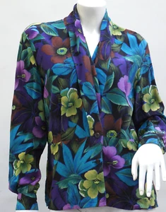 Vintage 90s Floral Print Silk Blouse Shirt Top By Dana Buchman Boho Cottagecore - Picture 1 of 9