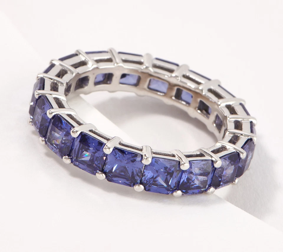 QVC Diamonique Sterling Silver Simulated Tanzanite Asscher Cut Ring Size 7 - Image 1 of 1