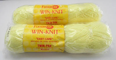Fleisher's Win-Knit Orlon Acrylic Worsted Weight Yarn-2 Twin-Paks=4 Balls Yellow - Image 1 of 4