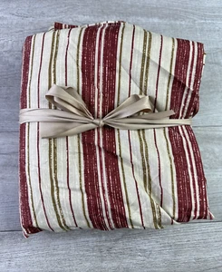 JC Penny Home King Bed Skirt Red Taupe Sage Stripes - Picture 1 of 5