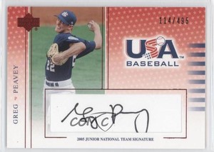2005 USA Baseball Junior National Team Signatures Black Ink Greg Peavey Auto