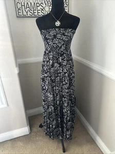 NEW Passport Boutique Tropical Smocked Strapless 100% Rayon Maxi Dress Black S - Picture 1 of 11