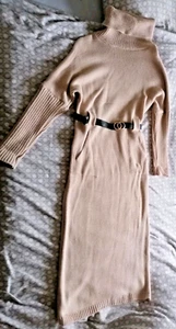 Kleid Strickkleid 90% Acryl 10% Mohair beige Länge 130cm + Gürtel wie neu Gr. M - Bild 1 von 3
