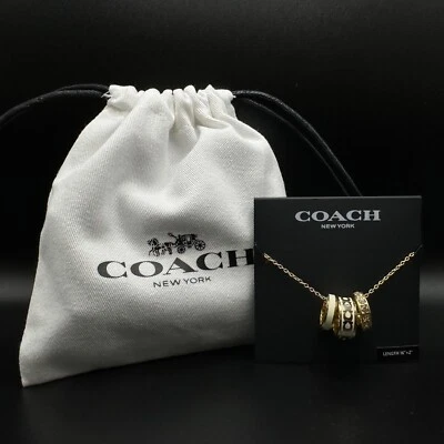 Collar Coach Monograma Marfil Esmalte Oro Anillo Dije | Regalo, Nuevo | Embalaje Foto 1 de 3