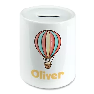 Personalised Any Name Hot Air Balloon Kids Savings Money Box Piggy Bank Boy Girl - Foto 1 di 2