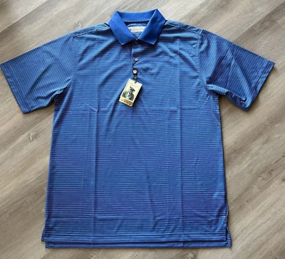 Donald Ross NWT Mens Med Polo Shirt Patroit Blue Ivy Mandarin Stripe SS NWT $120 - Image 1 of 4