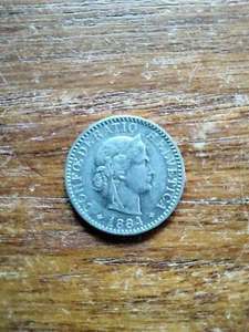 Switzerland 1884 Roman Goddess Libertas 20 Rappen Nickel Unc. - Picture 1 of 2