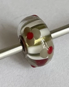 AUTHENTIC Trollbeads Unique Glass bead Khaki-green/red/white/grey - Picture 1 of 1