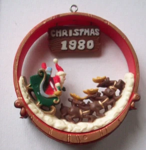 1980 Papá Noel con trineo de renos adorno de Navidad - Imagen 1 de 3
