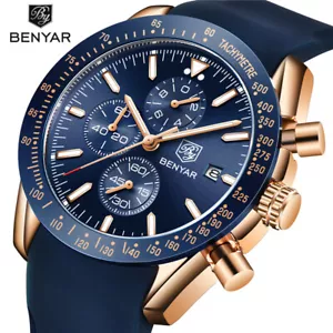 BENYAR Men's Chronograph Watches Silicone Strap Military Wristwatch in Gift Box - Foto 1 di 14