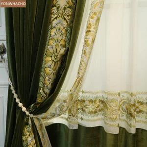Retro dark green American velvet upscale cloth blackout curtain drape B805* - Picture 1 of 12