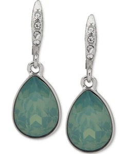 $38 Givenchy silver  tone crystal &  green stone medium drop earrings A28 - Picture 1 of 7