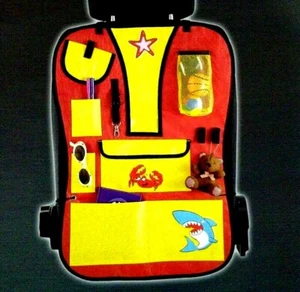 Soporte organizador de juguetes con respaldo de asiento bolsa de almacenamiento de viaje bolsa de múltiples bolsillos rojo amarillo - Imagen 1 de 6