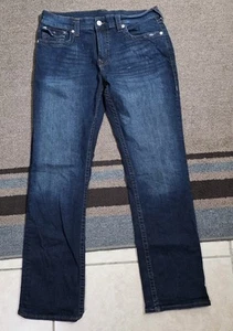 TRUE RELIGION Men's Ricky Relaxed Straight JEANS 36x33 Dark Blue, READ - Picture 1 of 19