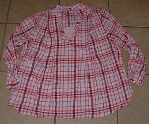 WOMAN WITHIN Pullover Hemd rosa kariert Übergröße 22/24 Langarm Flanell Biesen - Bild 1 von 3