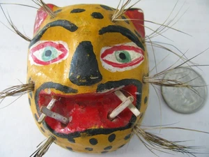 Vintage Nahua Lepard Cat Protection Mask with Boar Whiskers Miniature - Picture 1 of 7