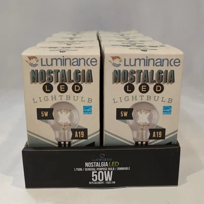 10 Pack Luminance LED A19 5W 2700K 450 Lumen Nostalgia Filament Light Bulb Clear - Image 1 of 4
