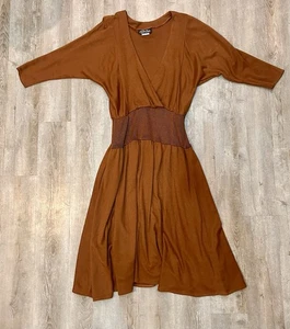 VTG All That Jazz Brown Long Sleeve Maxi Dress Bat Wing Clenching Waist SZ 11 - Picture 1 of 8
