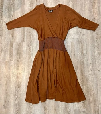 VTG All That Jazz Brown Long Sleeve Maxi Dress Bat Wing Clenching Waist SZ 11 - Image 1 of 4