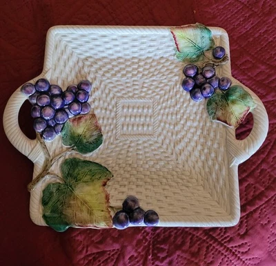 Fitz and Floyd Sonoma Vineyard Tray Plate Basketweave Grapes Leaves Appetizer - Image 1 of 3