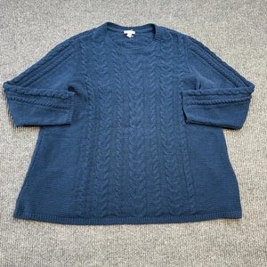 J Jill Sweater Womens 2X Blue Chenille Cable Knit Crewneck Pullover Soft Plush - Picture 1 of 8