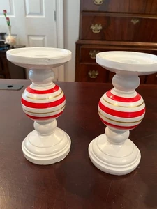 7" rot und weiß Weihnachten Kerzenhalter zwei (2) - Bild 1 von 4