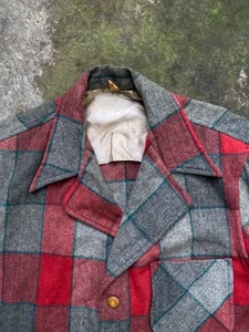 Vintage 50er Jahre Wolle Arbeitsanzug Hausarbeit Jacke Schottenkaro Jagd Mantel Jacke - Bild 1 von 7