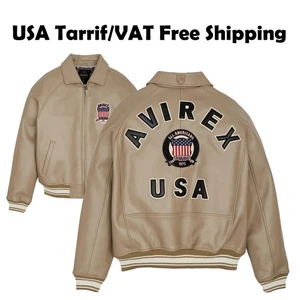 Chaqueta de bombardero de cuero real Avirex marrón American Flight para hombre EE. UU. - Imagen 1 de 6