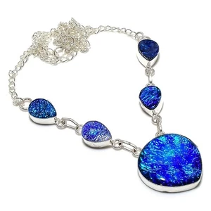 Collana gioiello argento sterling 925 fatta a mano pietra preziosa opale tripletta blu 18" - Foto 1 di 5