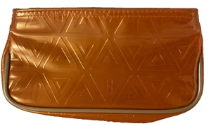 Clinique orange geometrisch geprägt Kosmetiktasche Reißverschluss Vinyl 6" breit - Bild 1 von 7
